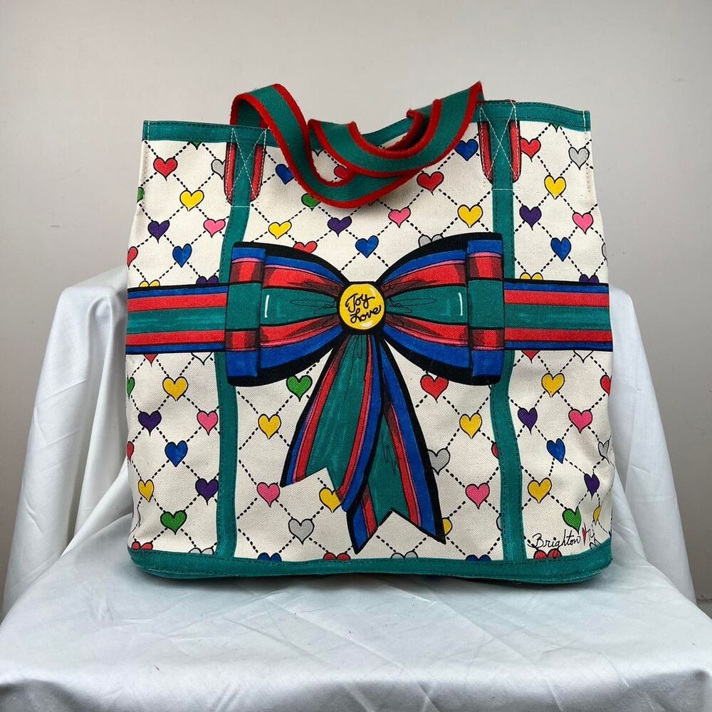 Vintage 90s Brighton Holiday Love & Joy Colorful Promo Tote Canvas with zipper